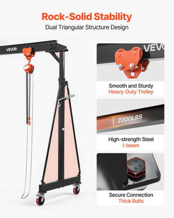 Adjustable Gantry Crane, 4400 lbs Capacity, Portable Shop Lift Hoist with 99.6-146.9 in Height Adjustable, Manual Trolley, Hoist, Sling, Shackles, Hooks, for Garage Factory Warehouse Auto Repair