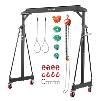 Adjustable Gantry Crane, 4400 lbs Capacity, Portable Shop Lift Hoist with 99.6-146.9 in Height Adjustable, Manual Trolley, Hoist, Sling, Shackles, Hooks, for Garage Factory Warehouse Auto Repair
