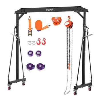 Adjustable Gantry Crane, 2200 lbs Capacity, Portable Shop Lift Hoist with 95.7-142.9 in Height Adjustable, Manual Trolley, Hoist, Sling, Shackles, Hooks, for Garage Factory Warehouse Auto Repair