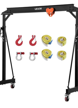 Adjustable Gantry Crane, 5000 lbs Capacity, Portable Shop Lift Hoist with 100.4-147.6 in Height Adjustable, Manual Trolley, Locking Wheels, Steel Construction, for Factory Warehouse Auto Repair