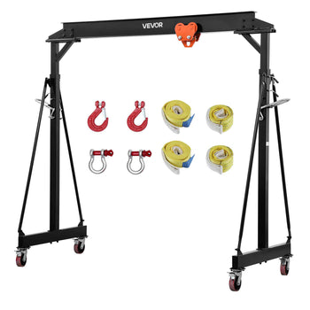 Adjustable Gantry Crane, 5000 lbs Capacity, Portable Shop Lift Hoist with 100.4-147.6 in Height Adjustable, Manual Trolley, Locking Wheels, Steel Construction, for Factory Warehouse Auto Repair