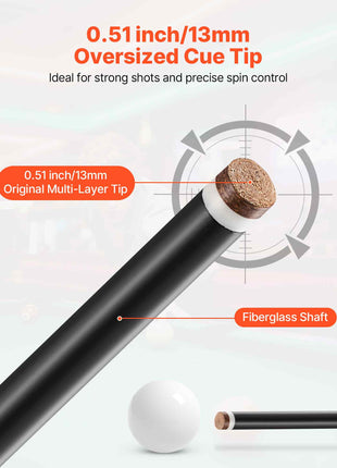 Pool Cue, 1 Piece Pool Stick, 58 inch & 21 oz Fiberglass Titanium Composite Billiard Pools Cue Stick with Multi-Layer Tip, Cues Sticks for Professional Pool Table, Bar, Home Pool Games, Office