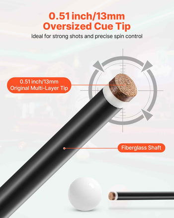 Pool Cue, 1 Piece Pool Stick, 58 inch & 21 oz Fiberglass Titanium Composite Billiard Pools Cue Stick with Multi-Layer Tip, Cues Sticks for Professional Pool Table, Bar, Home Pool Games, Office