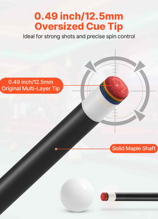 Pool Cue, 1 Piece Pool Stick, 58 inch & 19 oz Canadian Maple Wood Billiard Pools Cue Stick with Multi-Layer Tip & ABS Connection Ring, Cues Sticks for Professional Pool Table, Bar, Home, Office