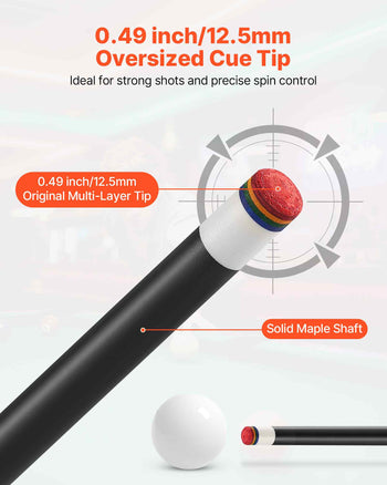 Pool Cue, 1 Piece Pool Stick, 58 inch & 19 oz Canadian Maple Wood Billiard Pools Cue Stick with Multi-Layer Tip & ABS Connection Ring, Cues Sticks for Professional Pool Table, Bar, Home, Office