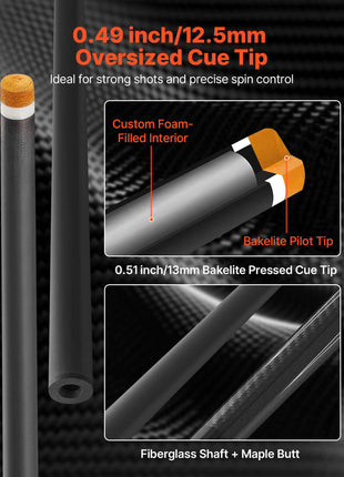 Pool Cue, 1 Piece Pool Stick, 58 inch & 19 oz Carbon Fiber Billiard Pools Cue Stick with Bakelite Pressed Cue Tip & ABS Connection Ring, Cues Sticks for Professional Pool Table, Bar, Home,Office