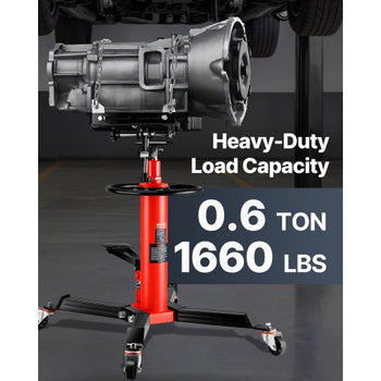 Transmission Jack,0.75 Ton/1660 lbs Capacity Hydraulic Telescopic Transmission Jack, 2-Stage Floor Jack Stand with Foot Pedal, 360° Swivel Wheel, Garage/Shop Lift Hoist, Red