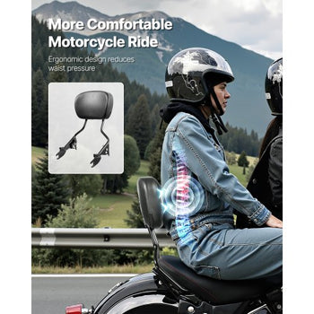 Detachable Motorcycle Passenger Backrest, Compatible with Harley-Davidson Touring, Street Glide, Road Glide, Road King, 16-Inch Height, Black