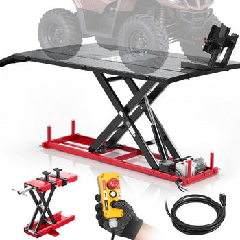 Motorcycle Lift Table, 1500 lbs Capacity, Electric Hydraulic Pump with Scissor Lift Jack, Wheel Chock, 9.05"-41.73" Height, 78.3" x 50.4" Extra-Wide Heavy Duty Repair Stand for ATV, Dirt Bike
