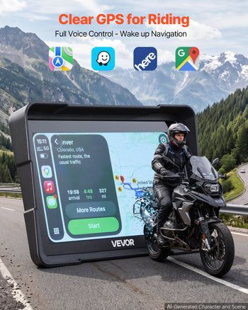7 Inch Wireless Motorcycle Carplay with Apple Carplay & Android Auto, HD Touchscreen GPS Navigation System with Voice Control, Dual Bluetooth, Siri & Google Assistant, IP67 - Fit All Motorcycles