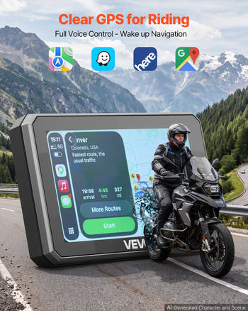 5 Inch Wireless Motorcycle Carplay with Apple Carplay & Android Auto, HD Touchscreen GPS Navigation System with Dual Bluetooth, Siri/Google Voice Assistant, IP67, Compatible with BMW Motorcycles
