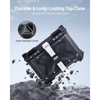 Motorcycle Top Case, Universal Aluminum Alloy Motorbike Tail Box with Leather Lining, 55L Waterproof Detachable Motorcycle Top Box with Lock & Back Cushion, Fit for 99% of Motorcycle Frames