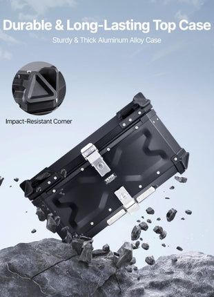 Motorcycle Top Case, Universal Aluminum Alloy Motorbike Tail Box with Leather Lining, 65L Waterproof Detachable Motorcycle Top Box with Lock & Back Cushion, Fit for 99% of Motorcycle Frames