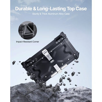 Motorcycle Top Case, Universal Aluminum Alloy Motorbike Tail Box with Leather Lining, 65L Waterproof Detachable Motorcycle Top Box with Lock & Back Cushion, Fit for 99% of Motorcycle Frames