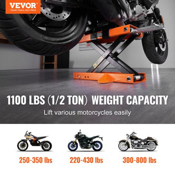 Motorcycle Lift, 500 kg Motorcycle Center Scissor Lift Jack with Saddle & Safety Pin, Steel Motorcycle Jack Hoist Stand for Street Bikes, Cruiser Bikes, Touring Motorcycles