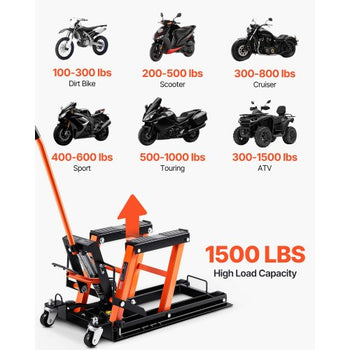 Steel Hydraulic Motorcycle Jack Stand, 1500 LBS ATV Scissor Lift Jack, 4.7"-15" Scissor Lift Jack Stand with 4 Wheels, Hydraulic Foot-Operated Hoist Stand for Motorcycle ATV UTV Powersports