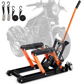 Steel Hydraulic Motorcycle Jack Stand, 1500 LBS ATV Scissor Lift Jack, 4.7"-15" Scissor Lift Jack Stand with 4 Wheels, Hydraulic Foot-Operated Hoist Stand for Motorcycle ATV UTV Powersports