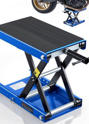 Motorcycle Lift, 1100 lbs Motorcycle Scissor Lift Jack with Wide Deck & Lock Pin, 3.74"-13.38" Center Hoist Crank Stand, Steel Scissor Jack for Street Bikes, Cruiser Bikes, Touring, Blue/Black