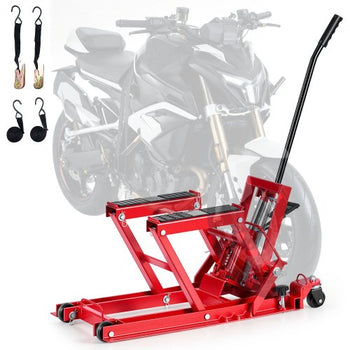 Hydraulic Motorcycle Lift Jack, 1500 lbs Capacity, ATV Lift Jack Portable Motorcycle Hoist Stand with 4 Wheels, 4.5"-15.2" Height Range, Hydraulic Foot-Operated Hoist Stand for ATVs, Dirt Bikes