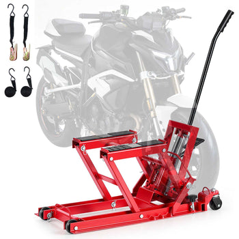 Hydraulic Motorcycle Lift Jack, 1500 lbs Capacity, ATV Lift Jack Portable Motorcycle Hoist Stand with 4 Wheels, 4.5"-15.2" Height Range, Hydraulic Foot-Operated Hoist Stand for ATVs, Dirt Bikes
