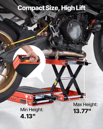 Motorcycle Lift, 1500 lbs Motorcycle Scissor Lift Jack with Wide Deck & Lock Pin, 4.13"-13.77" Center Hoist Crank Stand, Steel Scissor Jack for Street Bikes, Cruiser Bikes, Touring Motorcycles