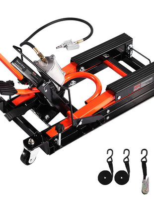 Motorcycle Lift, 1500lbs Weight Capacity, Hydraulic & Pneumatic Motorcycle Jack, 4.1-15 in Height Range, Heavy Duty Bike Repair Stand with Removable Ramp with 2 Casters for ATVs, Dirt Bike