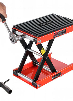 Motorcycle Lift, 1200lbs Weight Capacity, Wide Deck Motorcycle Scissor Jack, 4.1-15 in Height Range, Heavy Duty Steel Bike Repair Center Stand with Ratchet and Crank for ATVs, Dirt Bikes