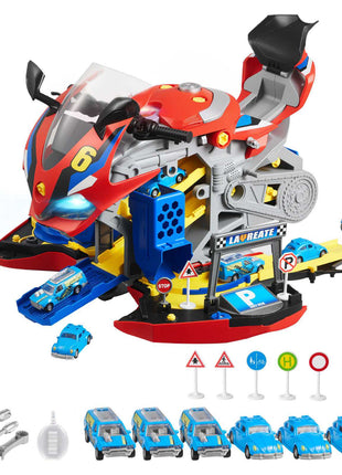 Motorcycle Engine Toy, 25 Pieces, Motorcycle Mechanic Toy with Removable Parts, Lights & Sounds, Simulated Riding & Track Racing, Kids Mechanic Workshop Set for Toddler 3 Years and Up, Red