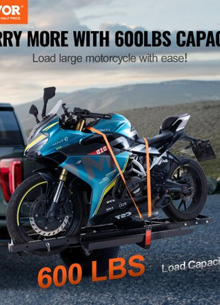 Motorcycle Carrier, 600 LBS Steel Motorcycle Carrier Hitch Mount with Loading Ramp, Scooter Dirt Bike Trailer Hauler with Ratchet Straps and Stabilizer, for Car, Truck with 2" Hitch Receiver
