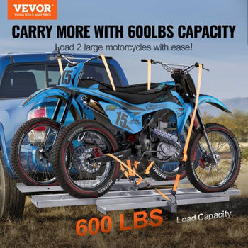 Motorcycle Carrier, 2-Bike 600 LBS Aluminum Motorcycle Carrier Hitch Mount, Loading Ramp, Scooter Dirt Bike Trailer Hauler, Ratchet Straps and Stabilizer, for Car, Truck with 2" Hitch Receiver