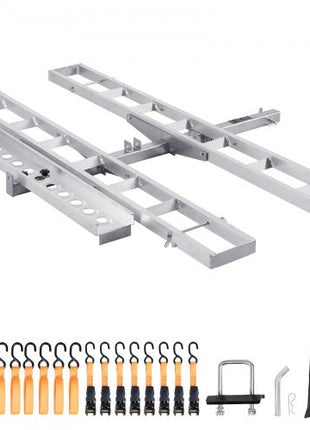 Motorcycle Carrier, 2-Bike 600 LBS Aluminum Motorcycle Carrier Hitch Mount, Loading Ramp, Scooter Dirt Bike Trailer Hauler, Ratchet Straps and Stabilizer, for Car, Truck with 2" Hitch Receiver