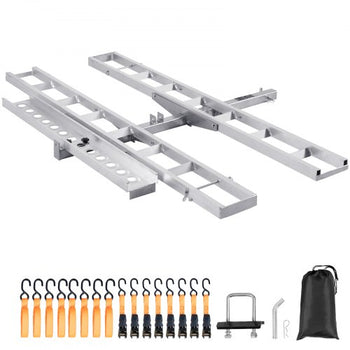 Motorcycle Carrier, 2-Bike 600 LBS Aluminum Motorcycle Carrier Hitch Mount, Loading Ramp, Scooter Dirt Bike Trailer Hauler, Ratchet Straps and Stabilizer, for Car, Truck with 2" Hitch Receiver