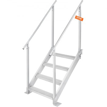 Dock Ladder 4 Step, Dock Stairs 30''-38'' Adjustable Height, 500 lbs Load Capacity, Aluminum Pontoon Boat Ladder with Dual Handrails & Nonslip Mat for Ship/Lake/Pool/Marine Boarding