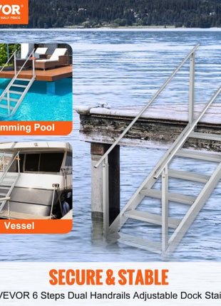 Dock Ladder, 43''-51'' Adjustable Height, 500 lbs Load Capacity, Aluminum Alloy 6 Steps Pontoon Boat Ladder with Dual Handrails & Nonslip Mat, Ideal for Ship/Lake/Pool/Marine Boarding