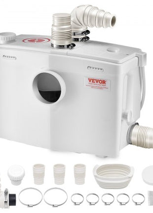 Macerator Pump, 1200W, 48 GPM Flow, 33 ft/10 m Head, Macerator Sewerage Toilet Pump with 4 Water Inlets, Waste Water Disposal Upflush Machine for Toilet, Basement, Shower, Sink, Laundry, Bathtub