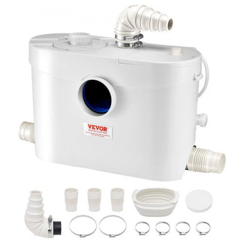 Macerator Pump, 900W, 48 GPM Flow, 40 ft/12 m Head, Macerator Sewerage Toilet Pump with 4 Water Inlets, Waste Water Disposal Upflush Machine for Toilet, Basement, Shower, Sink, Laundry, Bathtub