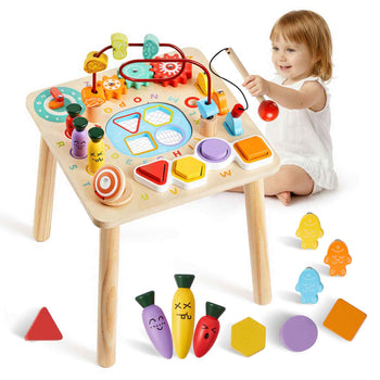 Montessori Activity Table for Toddler 1-3 Years Old, 8 in 1 Wooden Learn Activity Desk, Baby Play Table for Boys & Girls Aged 6+ Months, Great Birthday, Christmas, Children's Day Present