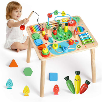 Montessori Activity Table for Toddler 1-3 Years Old, 13 in 1 Wooden Learn Activity Desk, Baby Play Table for Boys & Girls Aged 6+ Months, Great Birthday, Christmas, Children's Day Present
