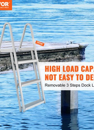 Dock Ladder, Removable 3 Steps, 350 lbs Load Capacity, Aluminum Alloy Pontoon Boat Ladder with 4'' Wide Step & Nonslip Mat, Easy to Install for Ship/Lake/Pool/Marine Boarding