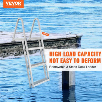 Dock Ladder, Removable 3 Steps, 350 lbs Load Capacity, Aluminum Alloy Pontoon Boat Ladder with 4'' Wide Step & Nonslip Mat, Easy to Install for Ship/Lake/Pool/Marine Boarding
