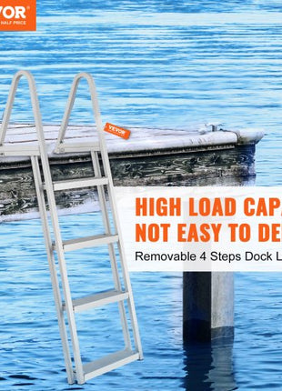 Dock Ladder, Removable 4 Steps, 350 lbs Load Capacity, Aluminum Alloy Pontoon Boat Ladder with 4'' Wide Step & Nonslip Mat, Easy to Install for Ship/Lake/Pool/Marine Boarding