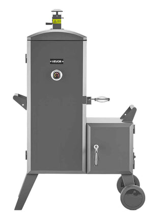 Charcoal Offset Smoker, Heavy-Duty Steel BBQ Offset Smoker with Side Firebox, Movable Outdoor Barbecue Smokers with 6 Adjustable Grates, Thermometer & Air Vents for Backyard Patio Party Cooking
