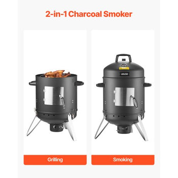 Charcoal Smoker, 16" Vertical Charcoal BBQ Grill, Coated Steel Barbecue Smoker with 2 Grilling Grates, Thermometer, Air Vents & Removable Ash Tray, Ideal for Backyard Patio Parties Cooking