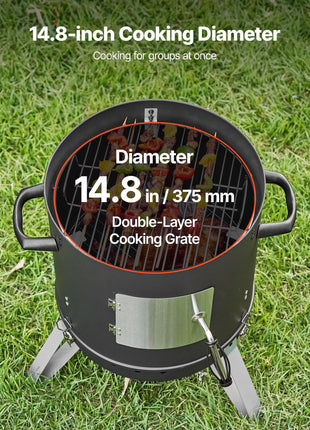 Charcoal Smoker, 16" Vertical Charcoal BBQ Grill, Coated Steel Barbecue Smoker with 2 Grilling Grates, Thermometer, Air Vents & Removable Ash Tray, Ideal for Backyard Patio Parties Cooking