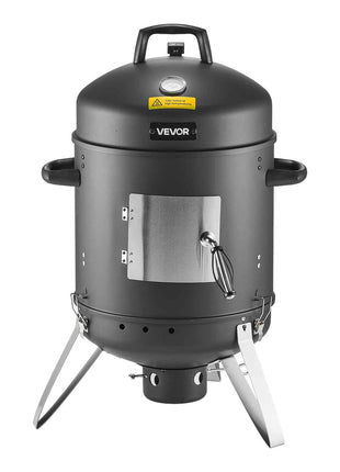 Charcoal Smoker, 16" Vertical Charcoal BBQ Grill, Coated Steel Barbecue Smoker with 2 Grilling Grates, Thermometer, Air Vents & Removable Ash Tray, Ideal for Backyard Patio Parties Cooking