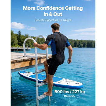 Removable Dock Ladder, 5 Steps, Aluminum Alloy Pontoon Boat Swim Ladder, with Non-Slip Wide PP Steps, 500 lbs Weight Capacity, Quick Release Design, for Lake Swimming, Pool, Marine Boarding