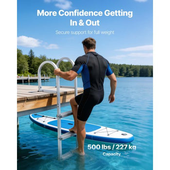 Removable Dock Ladder, 3 Steps, Aluminum Alloy Pontoon Boat Swim Ladder, with Non-Slip Wide PP Steps, 500 lbs Weight Capacity, Quick Release Design, for Lake Swimming, Pool, Marine Boarding