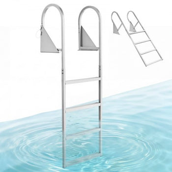 Flip-Up Dock Ladder, 4-Step, Heavy-Duty Aluminum Alloy Pontoon Boat Swim Ladder, with Non-Slip Wide Steps, 350 lbs Weight Capacity, Pull Rope Assist, for Lake Swimming, Pool, Marine Boarding