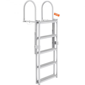 Dock Ladder, Retractable 5 Steps, 350 lbs Load Capacity, Aluminum Alloy Pontoon Boat Ladder with 66.9''-78.9'' Adjustable Height, 4'' Wide Step & Mat, for Ship/Lake/Pool/Marine Boarding