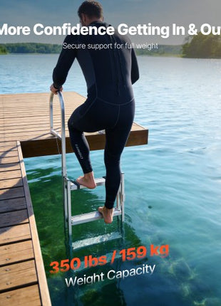Retractable Dock Ladder, 5 Steps, Aluminum Alloy Pontoon Boat Swim Ladder, with Non-Slip Wide Steps, 350 lbs Weight Capacity, Adjustable Height, for Lake Swimming, Pool, Boat, Marine Boarding